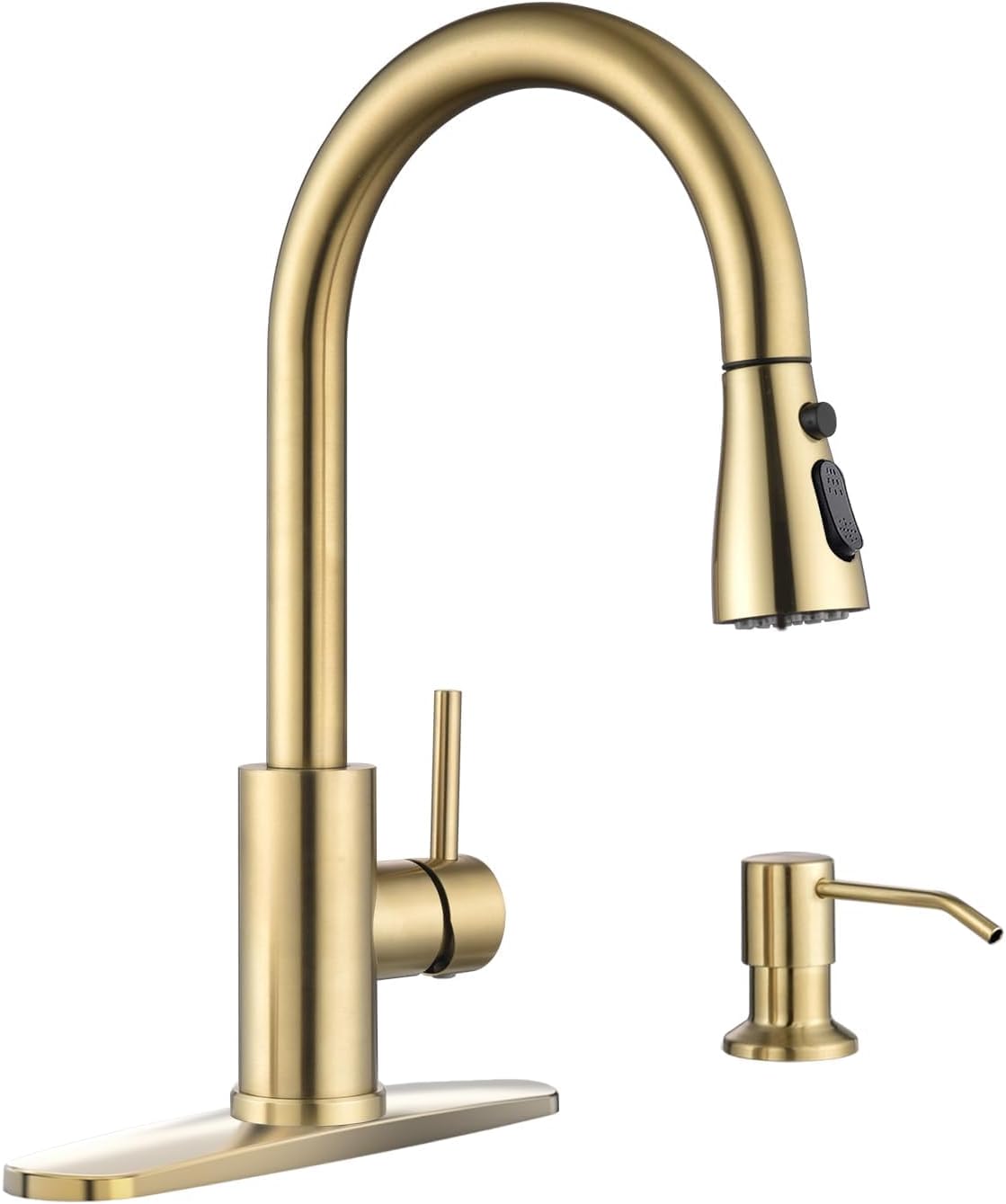 Gold Kitchen Faucet with Soap Dispenser and Pull Down Sprayer