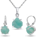 real raw crystal drop earrings and necklace set - polished tourmaline
