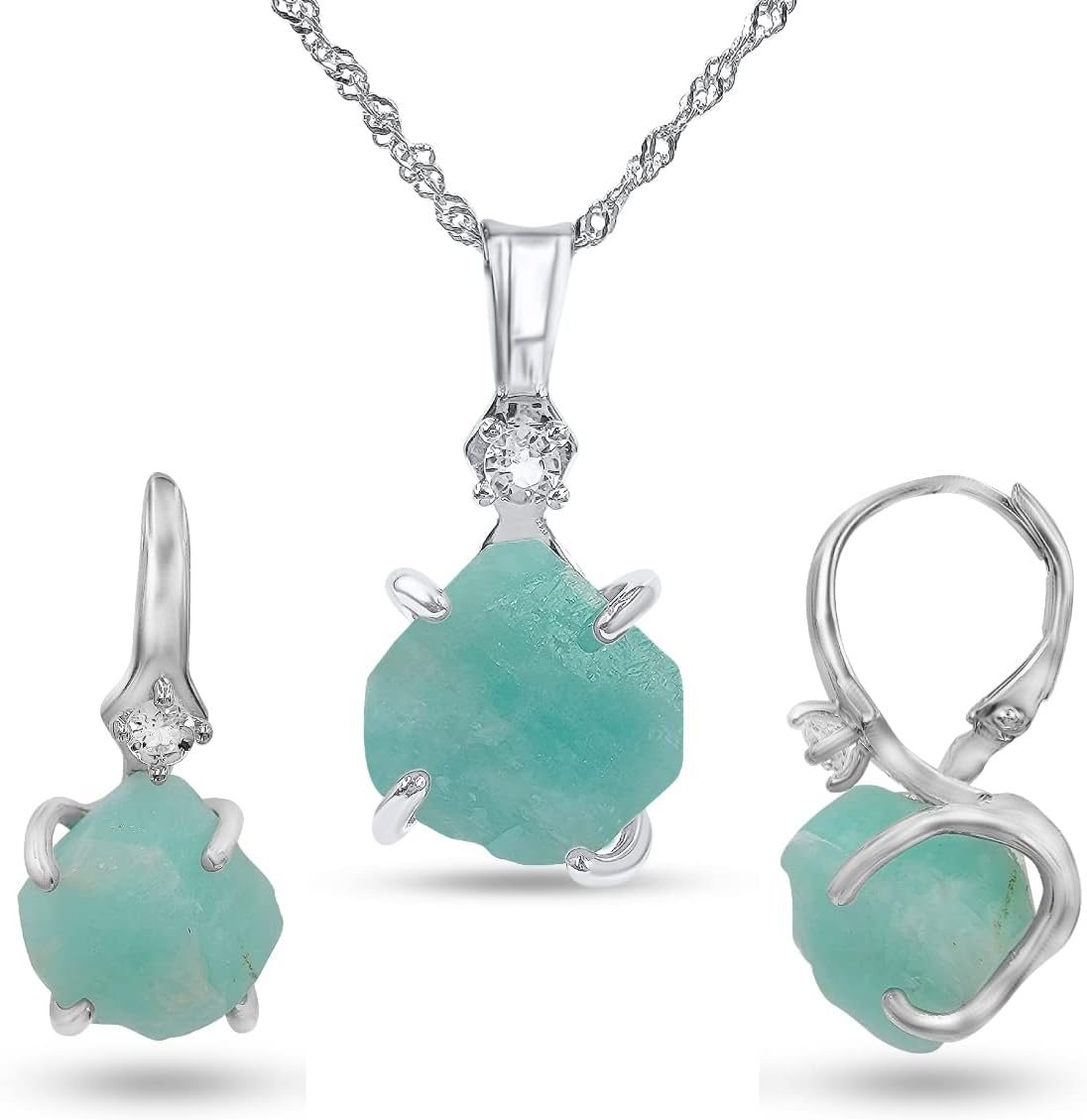 Real Raw Crystal Drop Earrings and Necklace Set for Her Gift