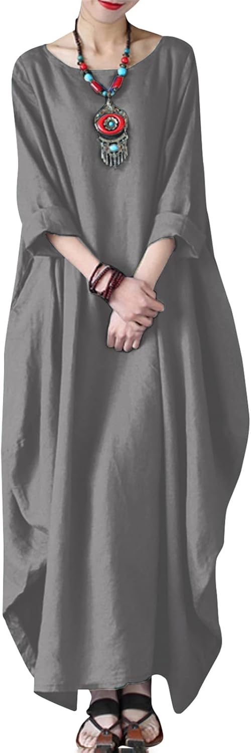 Celmia Autumn Solid Loose Long Maxi Dress for Effortless Style