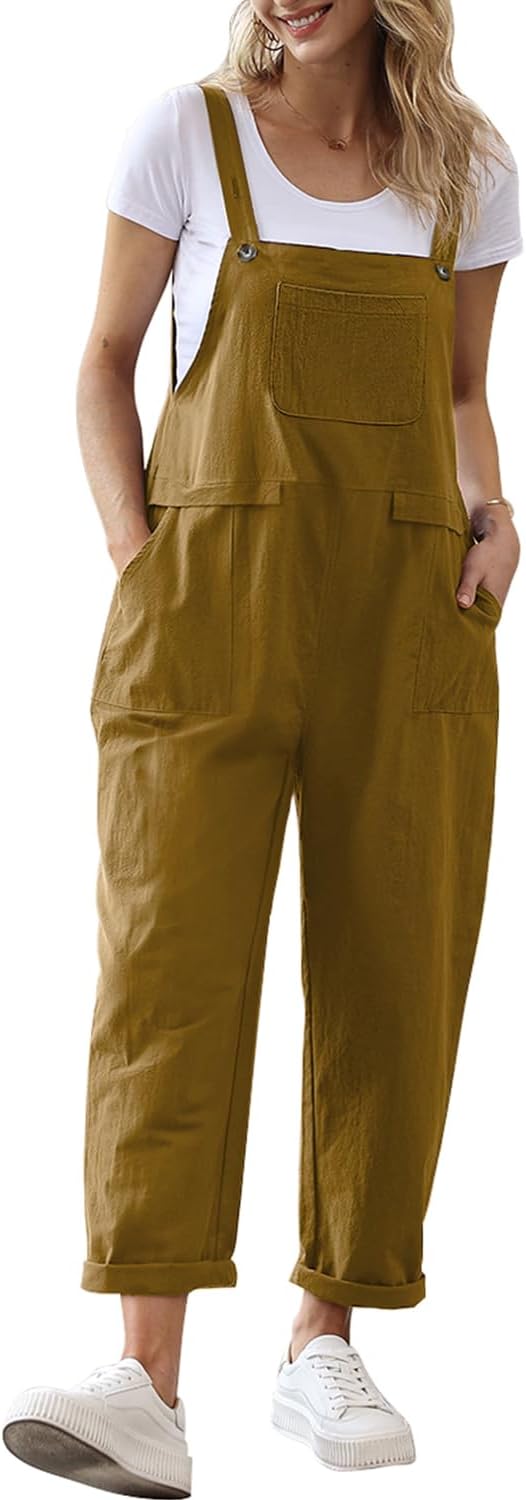 YESNO Women Long Casual Loose Bib Pants for Stylish Comfort