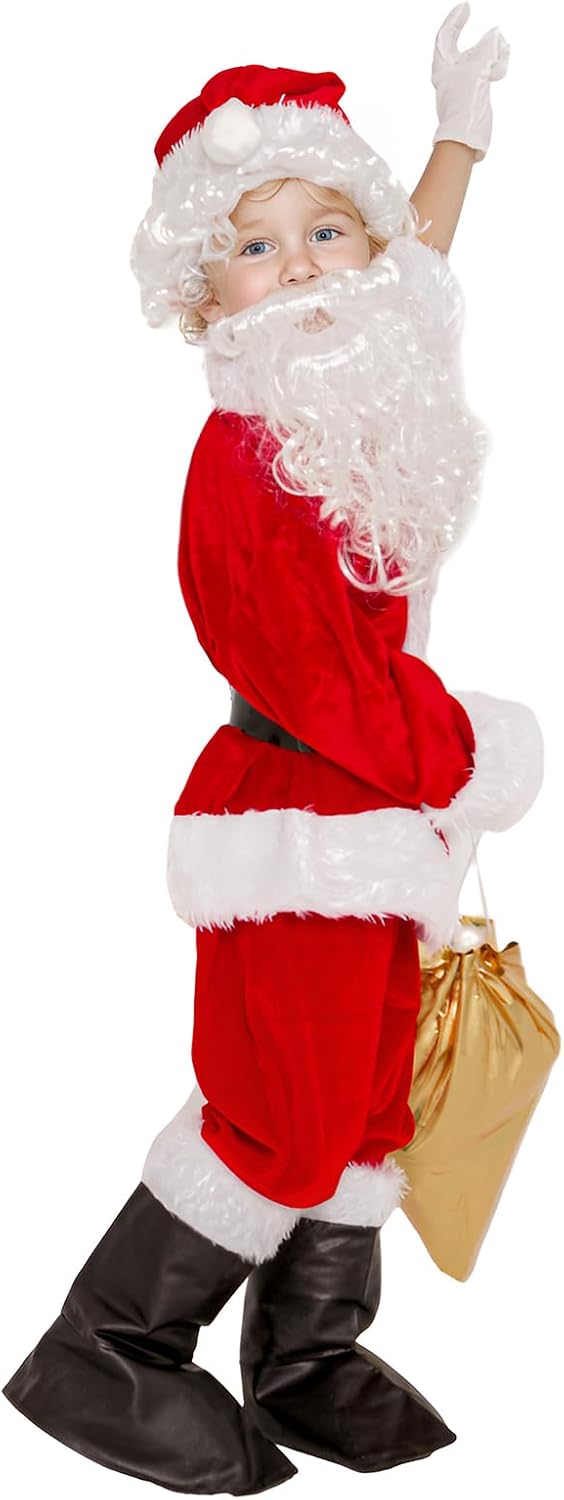 9PCS Santa Costume for Kids - Complete Santa Claus Outfit