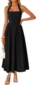 Women's Summer Halter Midi Dress Off Shoulder High Waist - Flowy