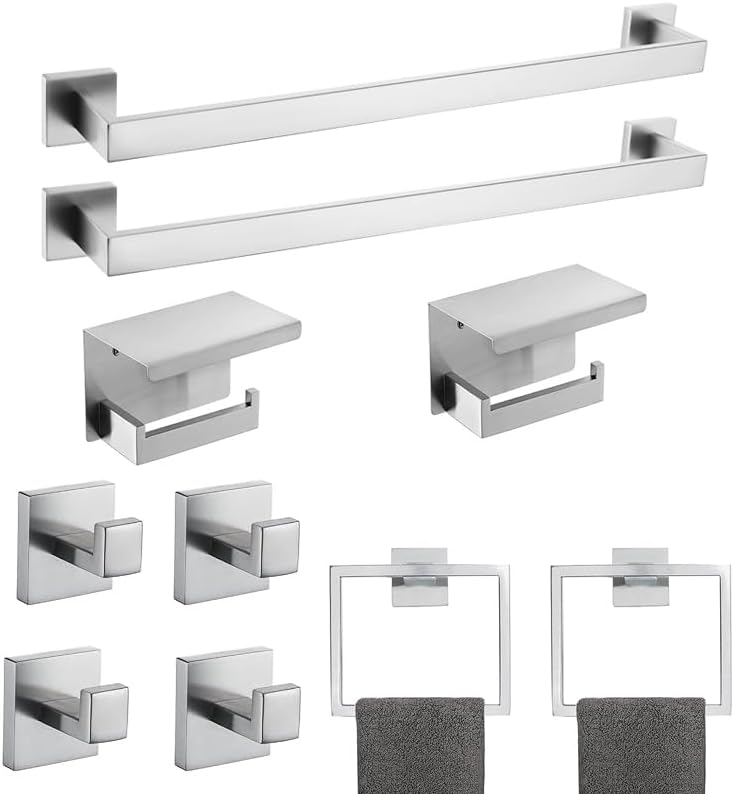 10-Piece Bathroom Hardware Kit - Brushed Finish Stainless Steel