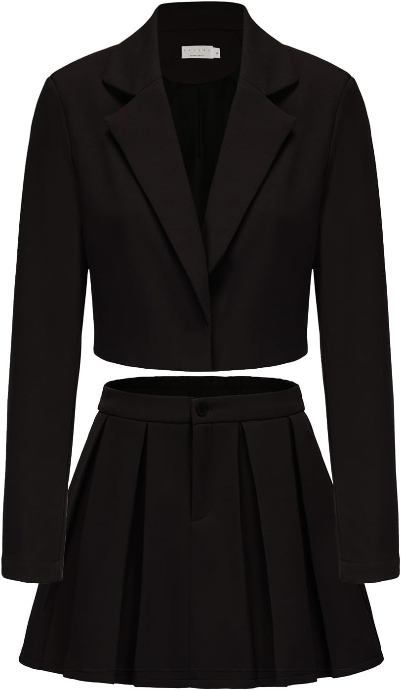 EXLURA Women's Long Sleeve Blazer Suit Sets for Trendy Y2K Style