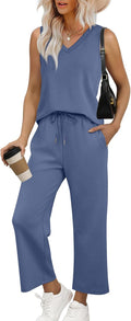 Two Piece Set for Women V Neck Matching Summer Lounge Set - Easy