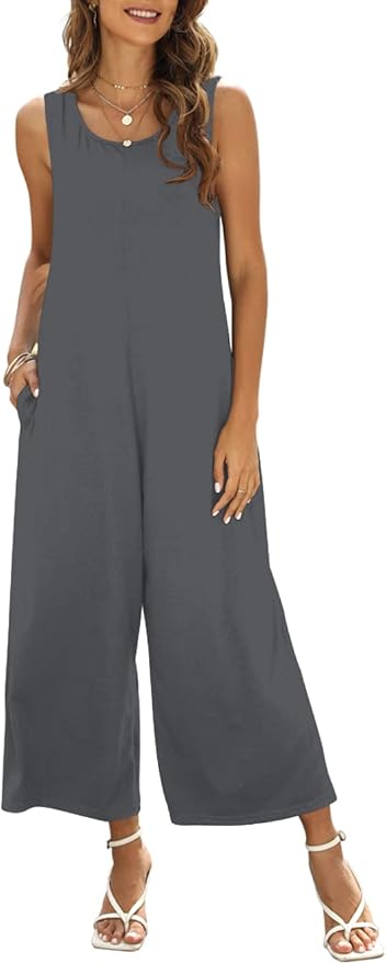 Nfsion Women's Summer Casual Loose Tank Jumpsuit with Pockets