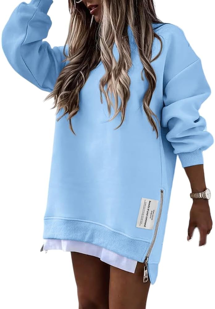 Oversized Sweatshirt for Women with Zipper Slit Design