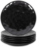 8 in Black Ceramic Dessert Salad Plates Set of 6 - Fluted Porcelain