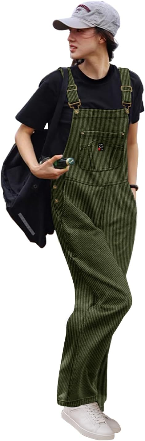 YESNO Women Corduroy Overalls Casual Adjustable Straps Jumpsuits