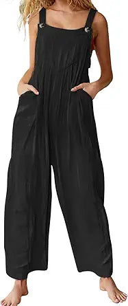 YESNO Women's Casual Loose Bib Overalls with Adjustable Straps