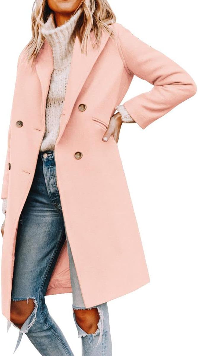 Yousify Womens Notched Lapel Double Breasted Pea Coat Review