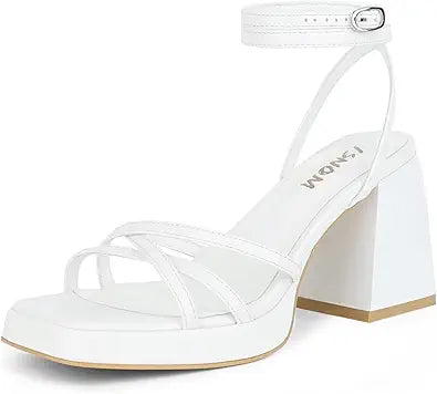 ISNOM Black Platform Heels for Women - Stylish Lace Up Sandals