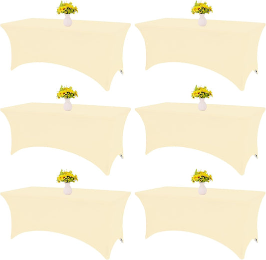 6 Pack Beige Spandex Table Cloths for Rectangle Tables