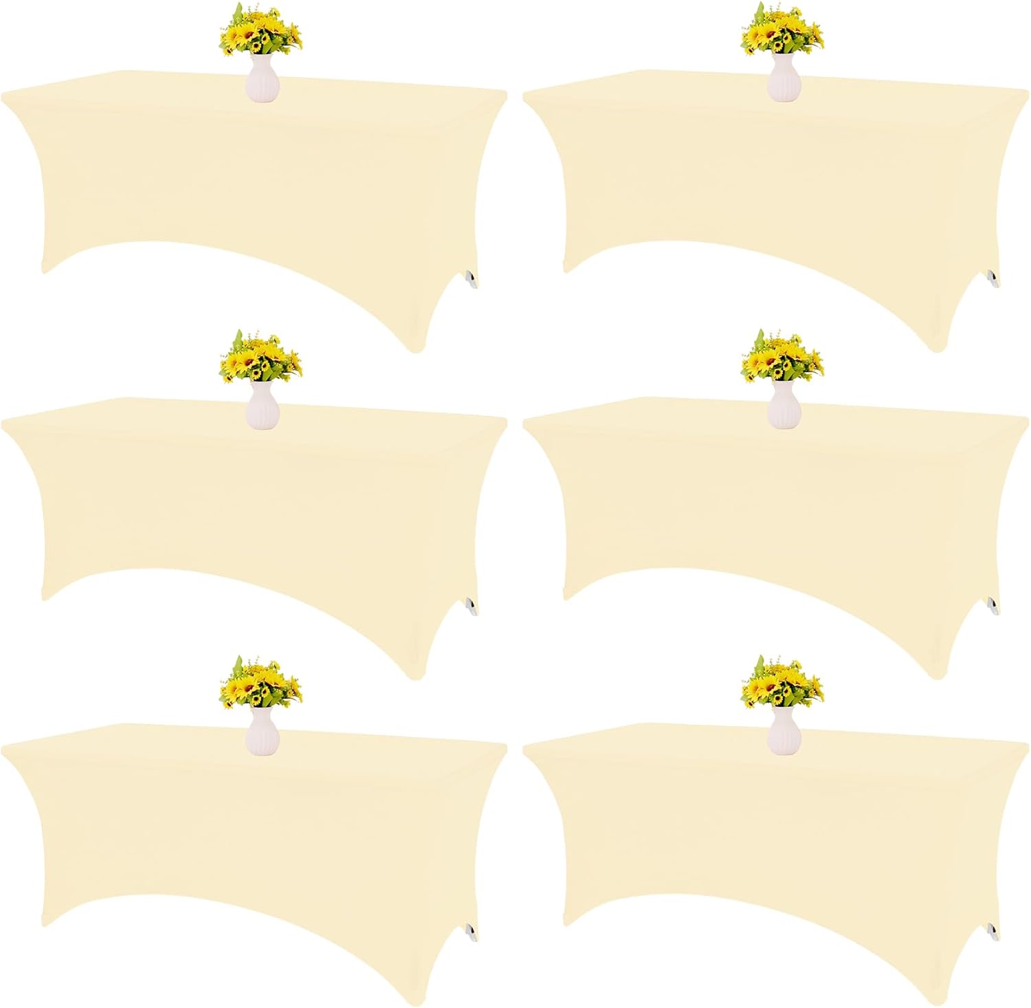 6 Pack Beige Spandex Tablecloths for Rectangle Tables - 8ft