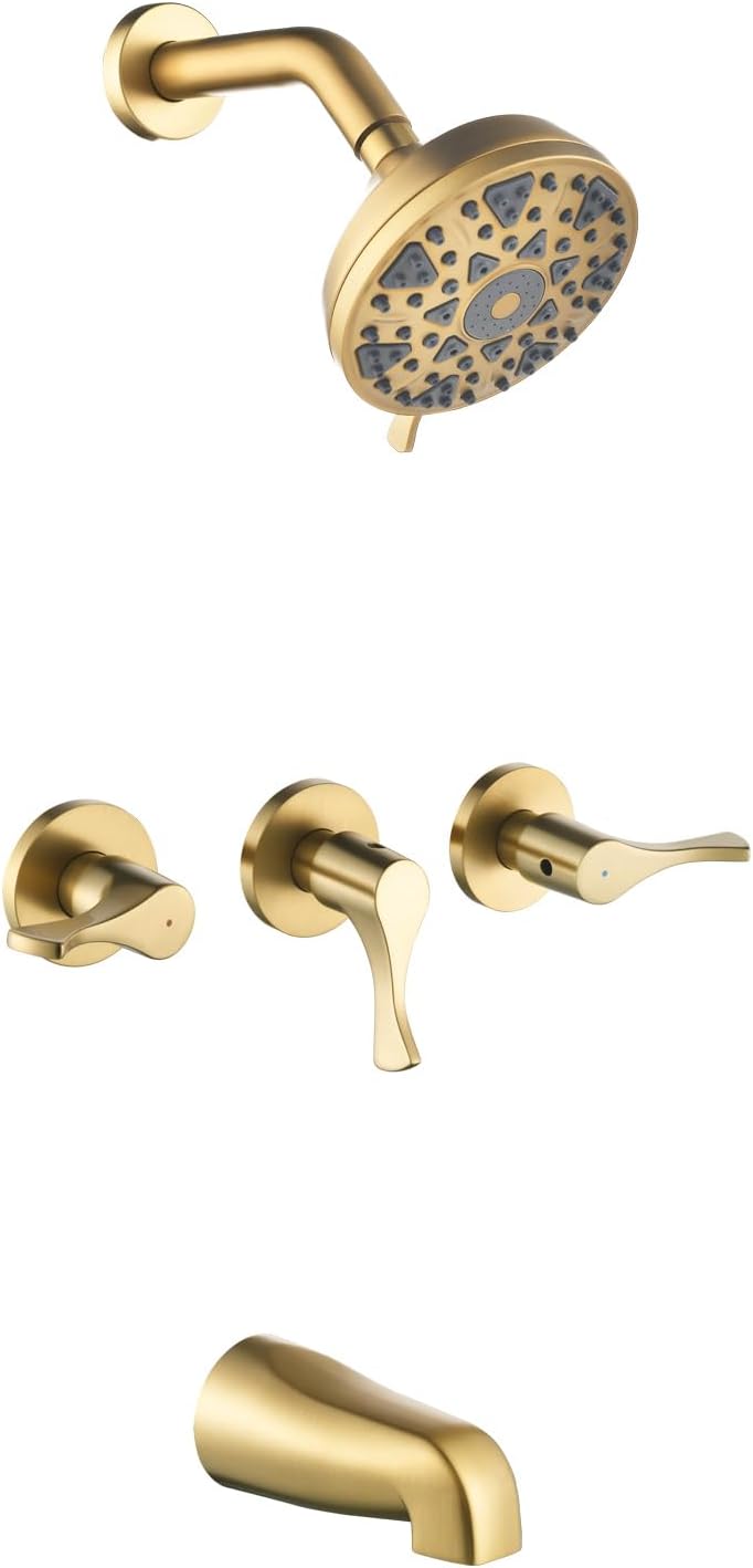 3 Handles Shower Faucet Set with Tub Spout for Elegant Bathrooms