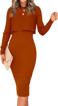 Ezbelle Women's Long Sleeve Sweater Dress Set - Black Ribbed 2-Piece