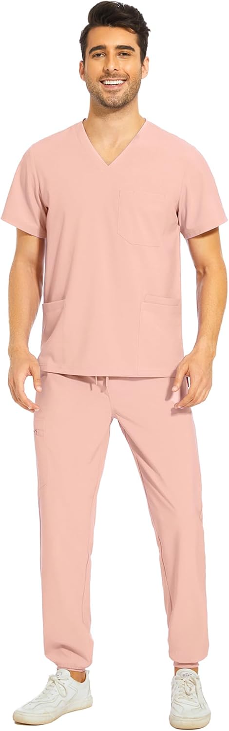 Comfortable Men Scrubs Set with 8 Pockets and Stretch Fabric