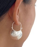 Handmade Hammered Sterling Silver Crescent Moon Hoop Earrings