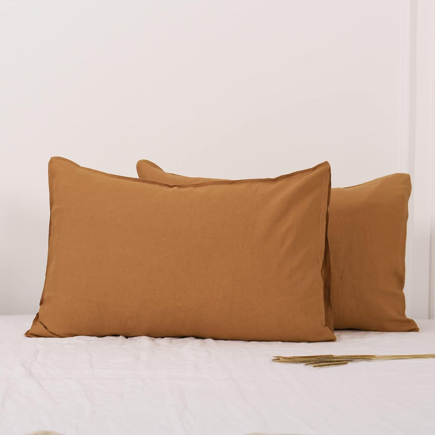 100% Linen Pillowcases Set of 2 King Size Stone Washed Flax
