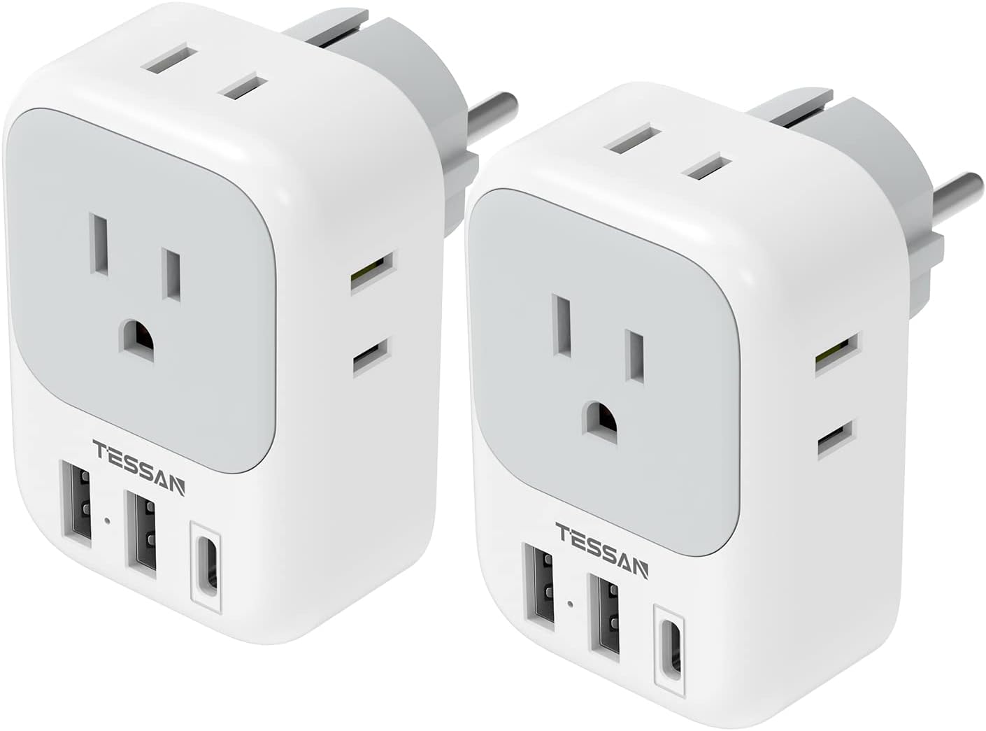 TESSAN Type E F Plug Adapter with USB C for European Travel