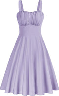 Women's Vintage Sleeveless Floral Ruched A-Line Midi Dress