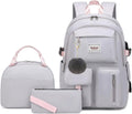 Fashion School Backpack Set for Girl Roomy Laptop Backpack Grey
