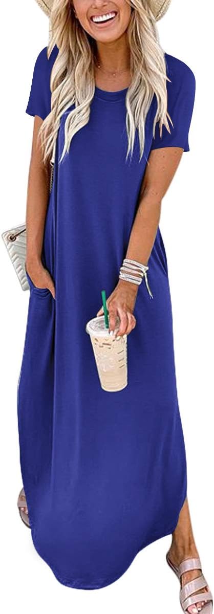 Womens Summer Maxi Dress Casual Loose T Shirt Vacation Sundress