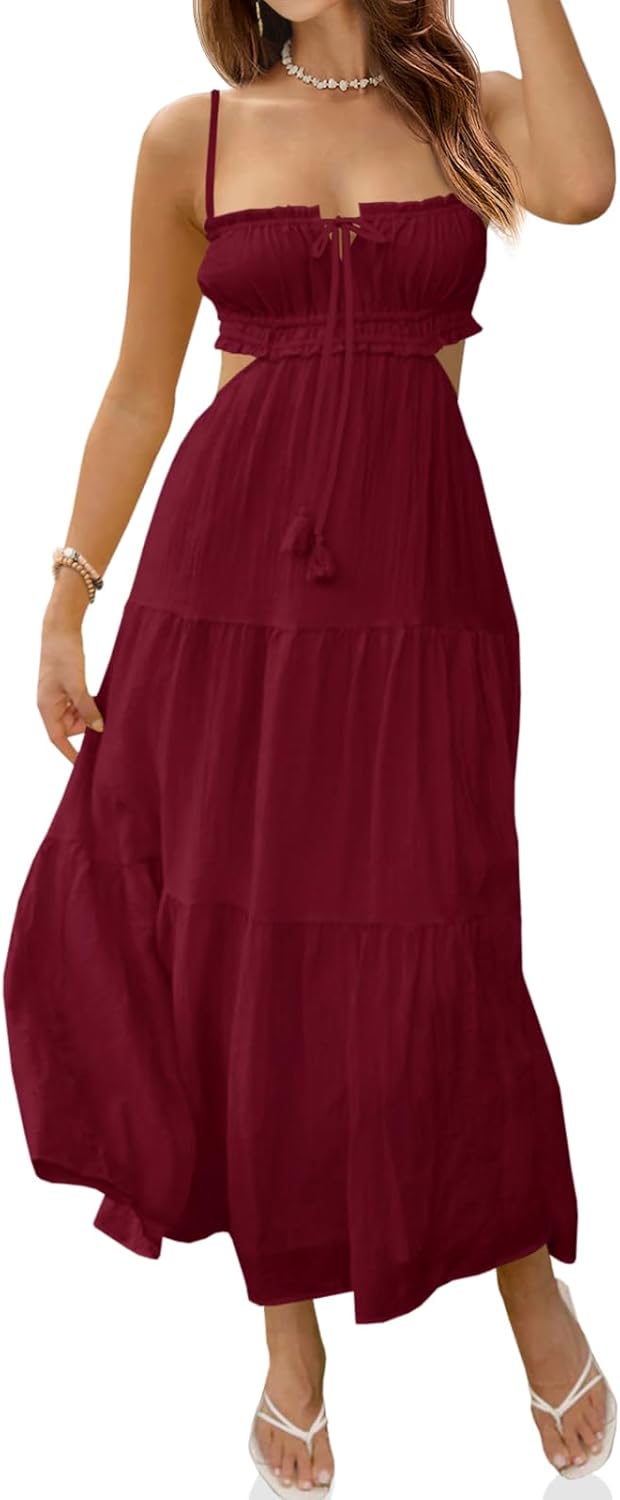 Fisoew Women's Spaghetti Strap Maxi Dress for Summer Style