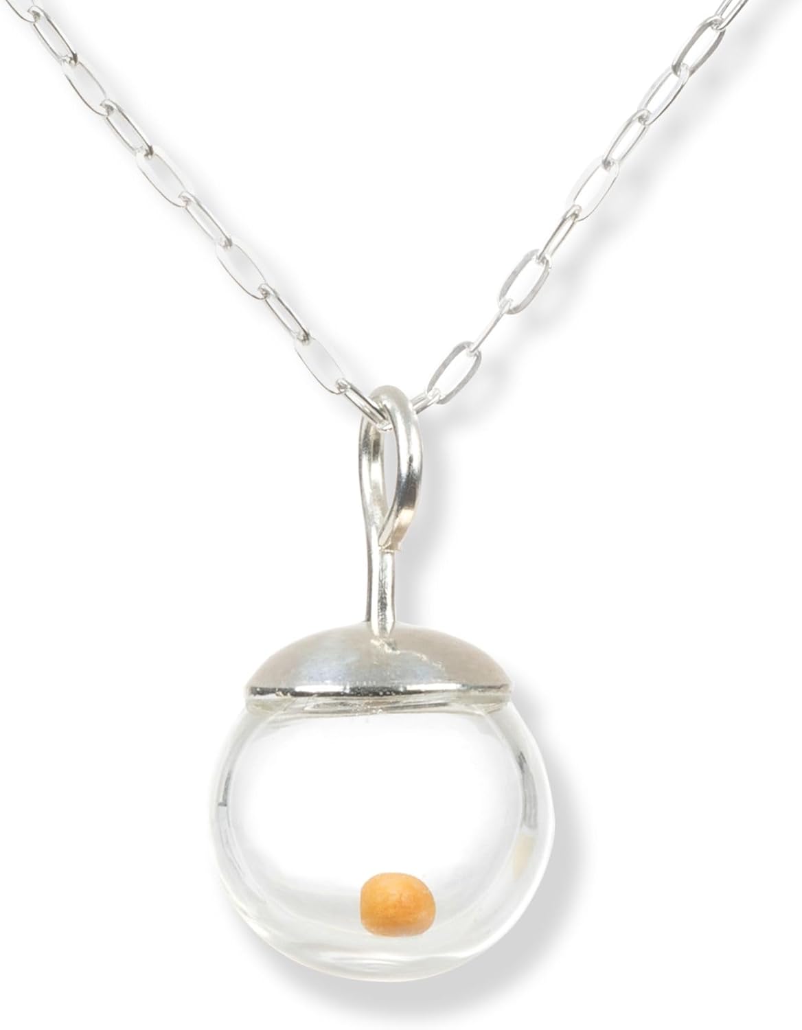 Silver Mustard Seed Necklace with Vintage Glass Globe Pendant