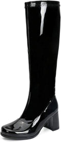 Women's Black Gogo Knee High Boots Square Toe Block Heel 60s Style