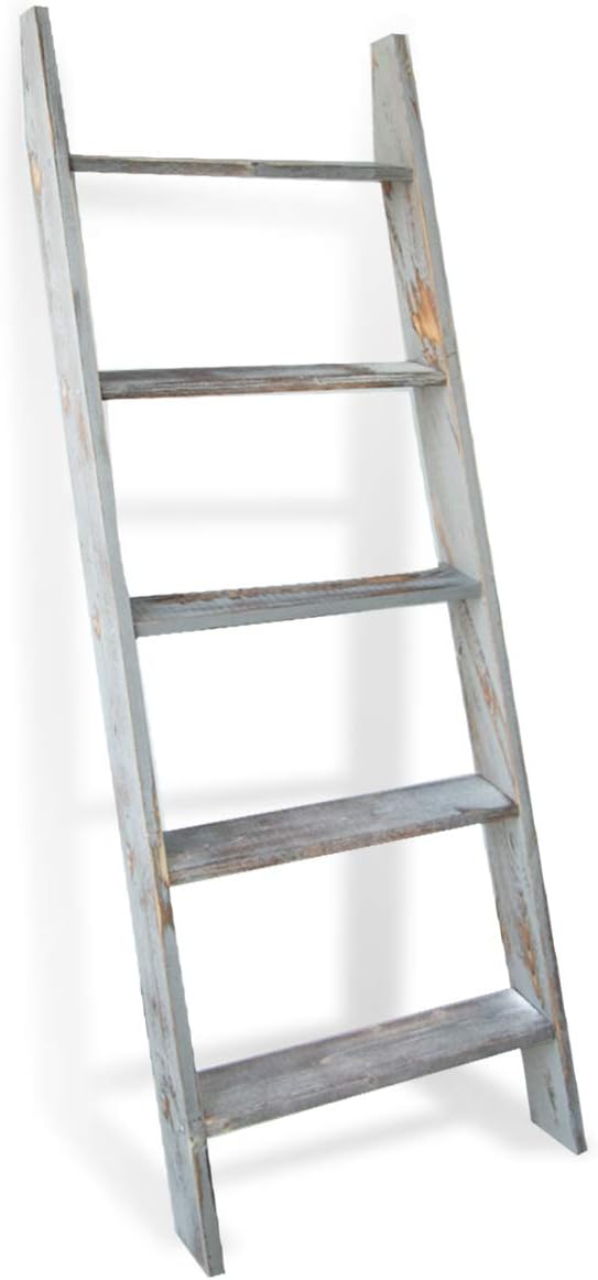 5-Tier Blanket Ladder for Living Room - Rustic Wooden Decor