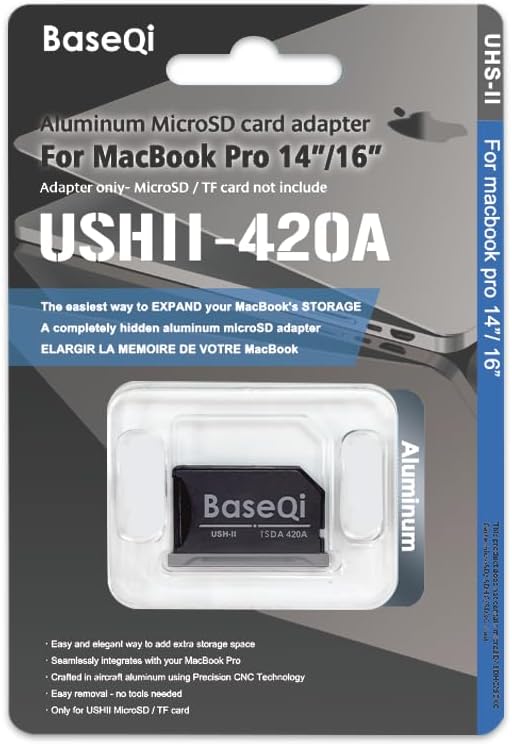 BASEQI UHS-II Aluminum microSD Adapter for 2021 M1 MacBook Pro