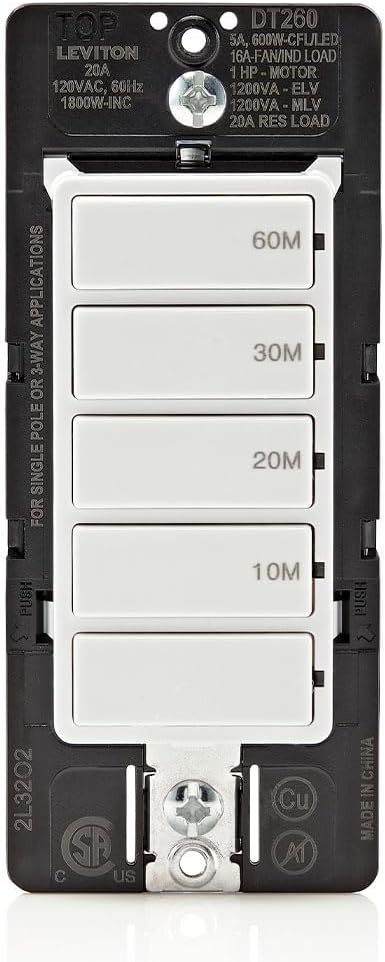 Leviton Countdown Switch for Bathroom Lights and Fans, 20A