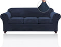 Velvet Couch Covers for Sofa 4 Piece Slipcover - Soft Navy Fit to 90in