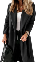 Womens Classic Long Coat with Lapel Collar - Belted Warm Style
