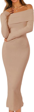Off Shoulder Bodycon Sweater Dress Midi - Elegant Fall Winter Style