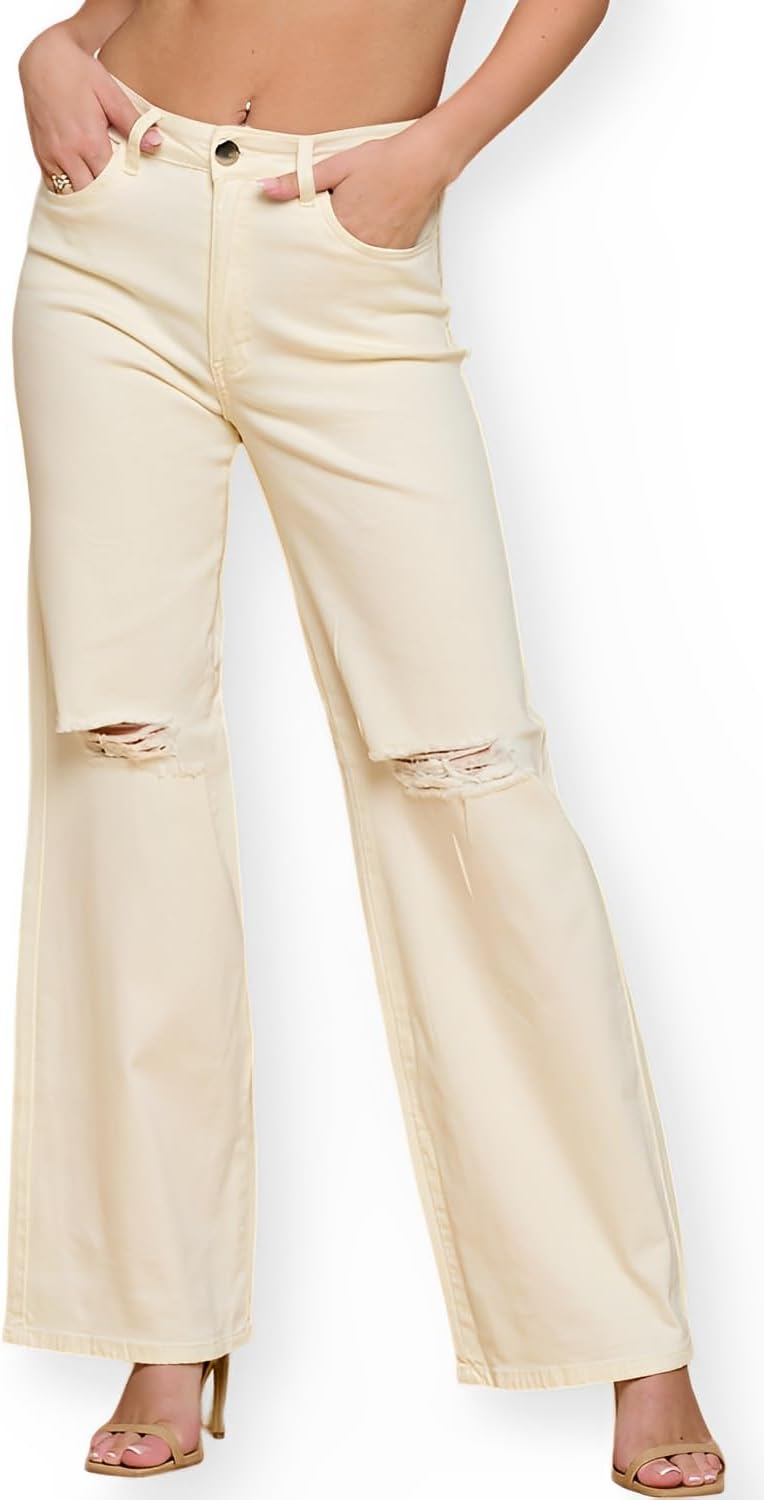 High Waisted Stretch Skinny Distressed Jeans for Women in Olive