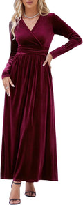 OUGES Women's V-Neck Wrap Waist Maxi Dress - Flattering Everyday show