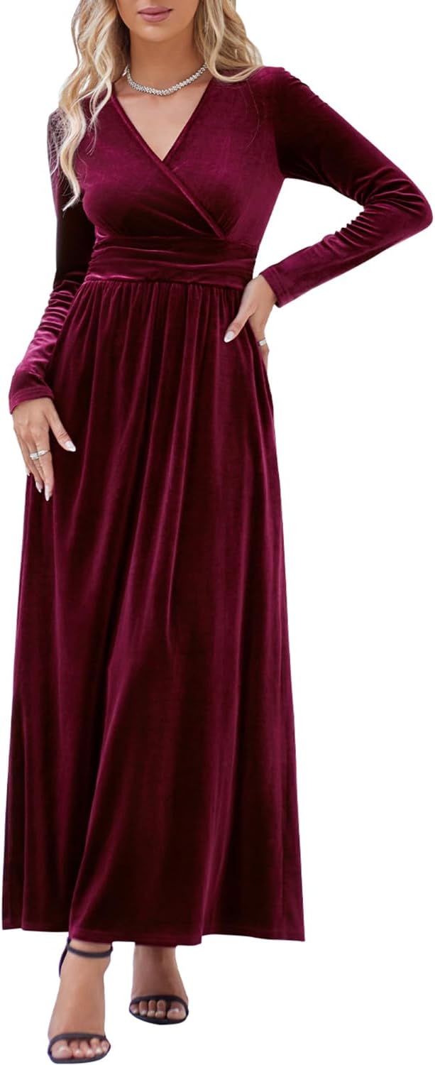 OUGES Women's V-Neck Wrap Waist Maxi Dress for Every Occasion