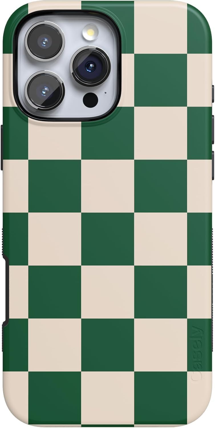 Casely iPhone 16 Pro Case - Bold Green Checkerboard Design