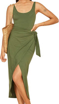 Women Summer Sleeveless Bodycon Midi Tank Dress with Belt - Sleek