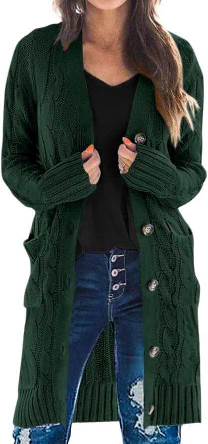 PRETTYGARDEN Long Sleeve Cable Knit Cardigan for Women 2025