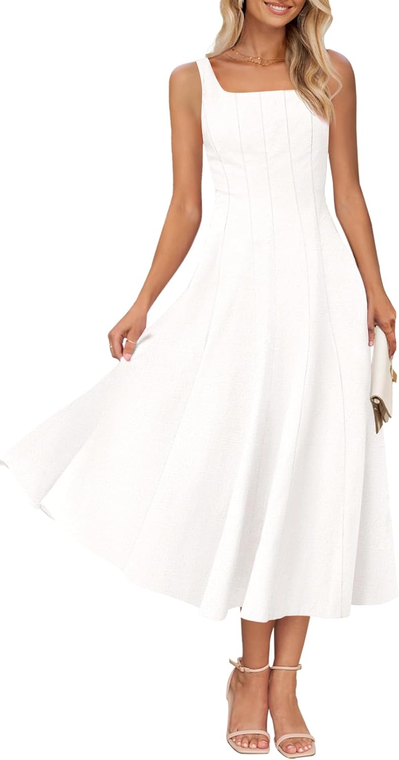 Stylish MEROKEETY Women's Sleeveless Midi Dress for Summer Fun