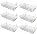 Wire Baskets for Gridwall Slatwall Pegboard - 24in White Set of 6