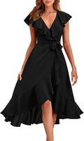 Women's 2025 Summer Cross Midi Dress - Boho Deep V Ruffle Split
