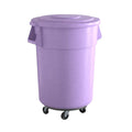55 Gallon Purple Round Commercial Trash Can with Lid and Dolly