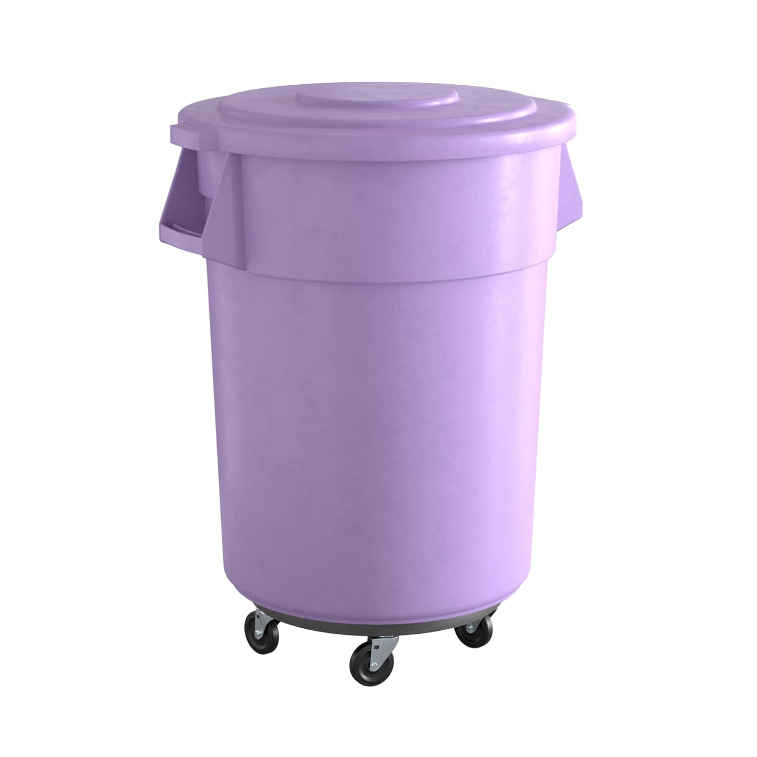 55 Gallon Purple Round Trash Can with Lid and Dolly for Durability