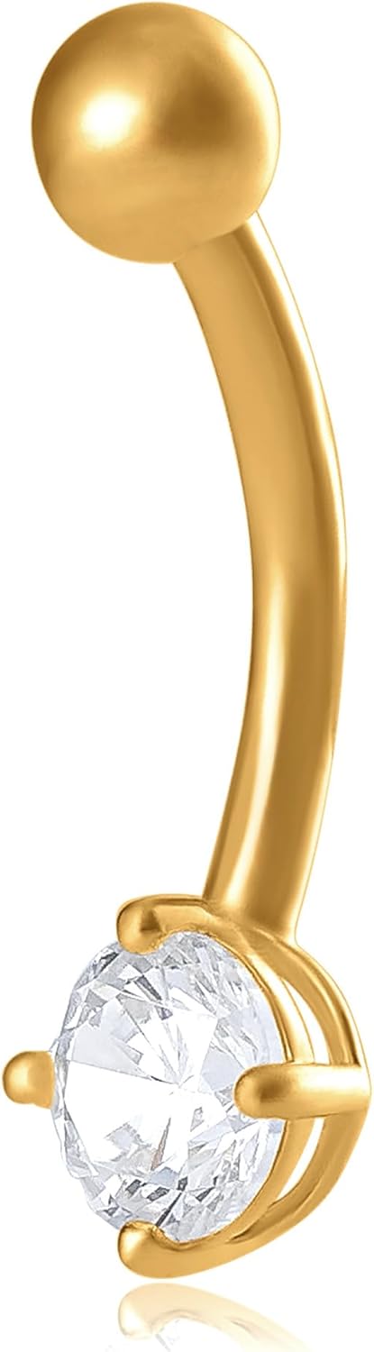 14K Gold Belly Button Ring with Cubic Zirconia for Comfort