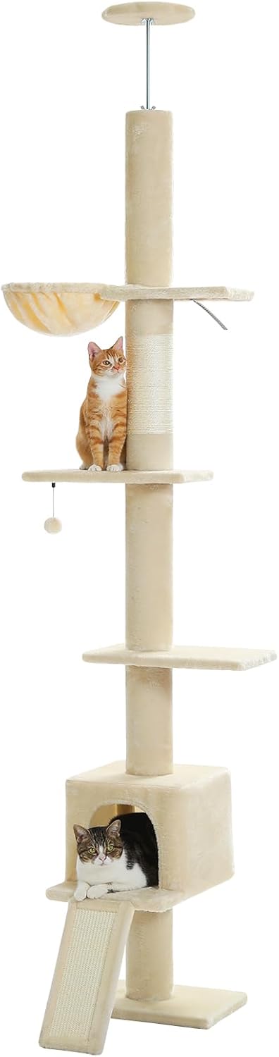 PEQULTI Floor to Ceiling Cat Tree with Adjustable Height and Condo